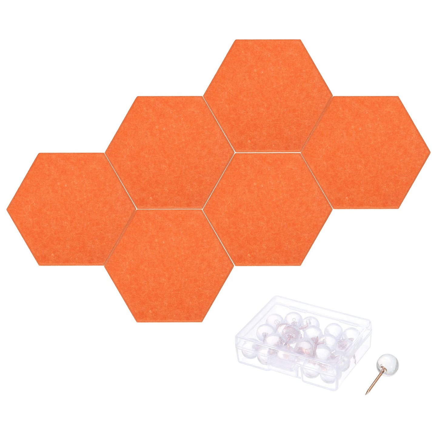 PATIKIL Felt Bulletin Board, 12"x10", 6 Packs Self Adhesive Hexagon Felt Tiles for Sound Proofing Wall Panels for Home Office Recording Studio,Game Room, Orange