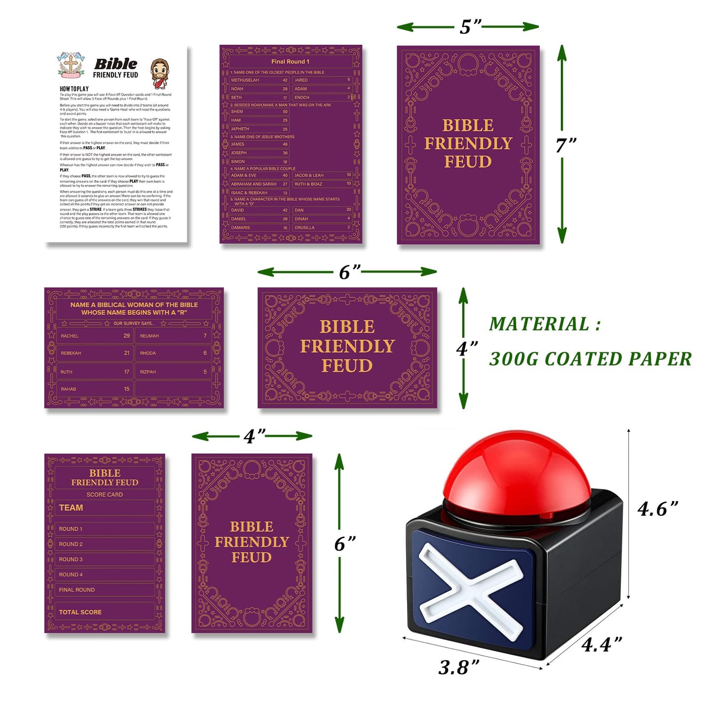 Bible Friendly Feud Game with 2 Buzzers Set, Bible Game Supplies Set, Church Feud Quiz, Games for Church Group - BISC006B