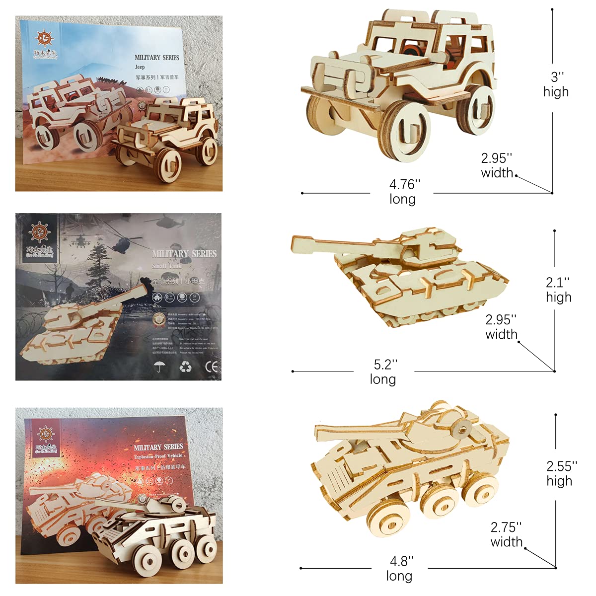 3D Wooden Puzzle - 6 Piece Set Wooden Car Brain Teaser Puzzle - DIY Assembly Car Building Model Kits - Wood STEM Toys Gifts for for Adults & Teens Birthday Gifts Christmas