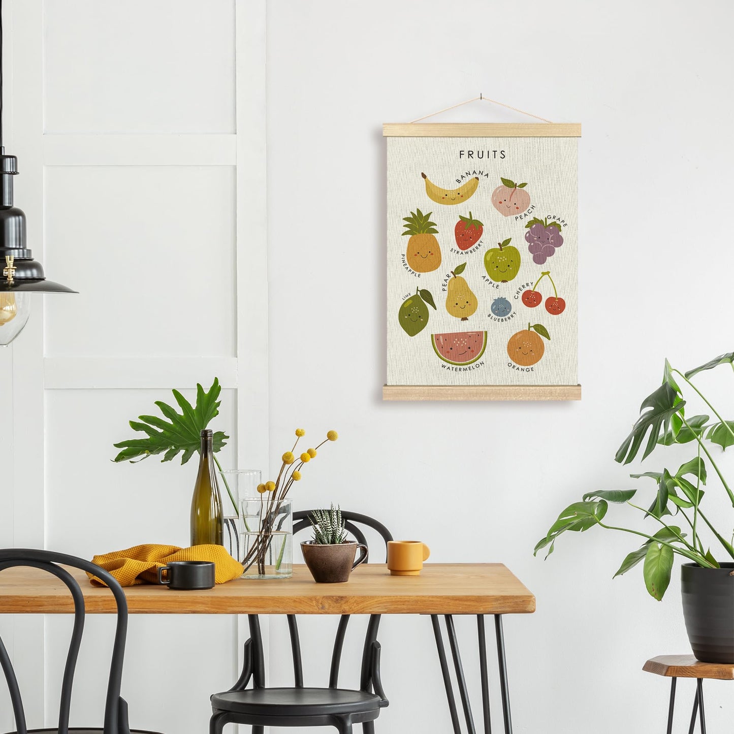 BCUANGD Fruits Vegetables Wall Decor - Toddlers Kids Preschool Poster Hanger with Wood Frames, Fruits Educational Learning Wall Hanging Canvas Decor for Kids Room Nursery Home, 12x16 Inches