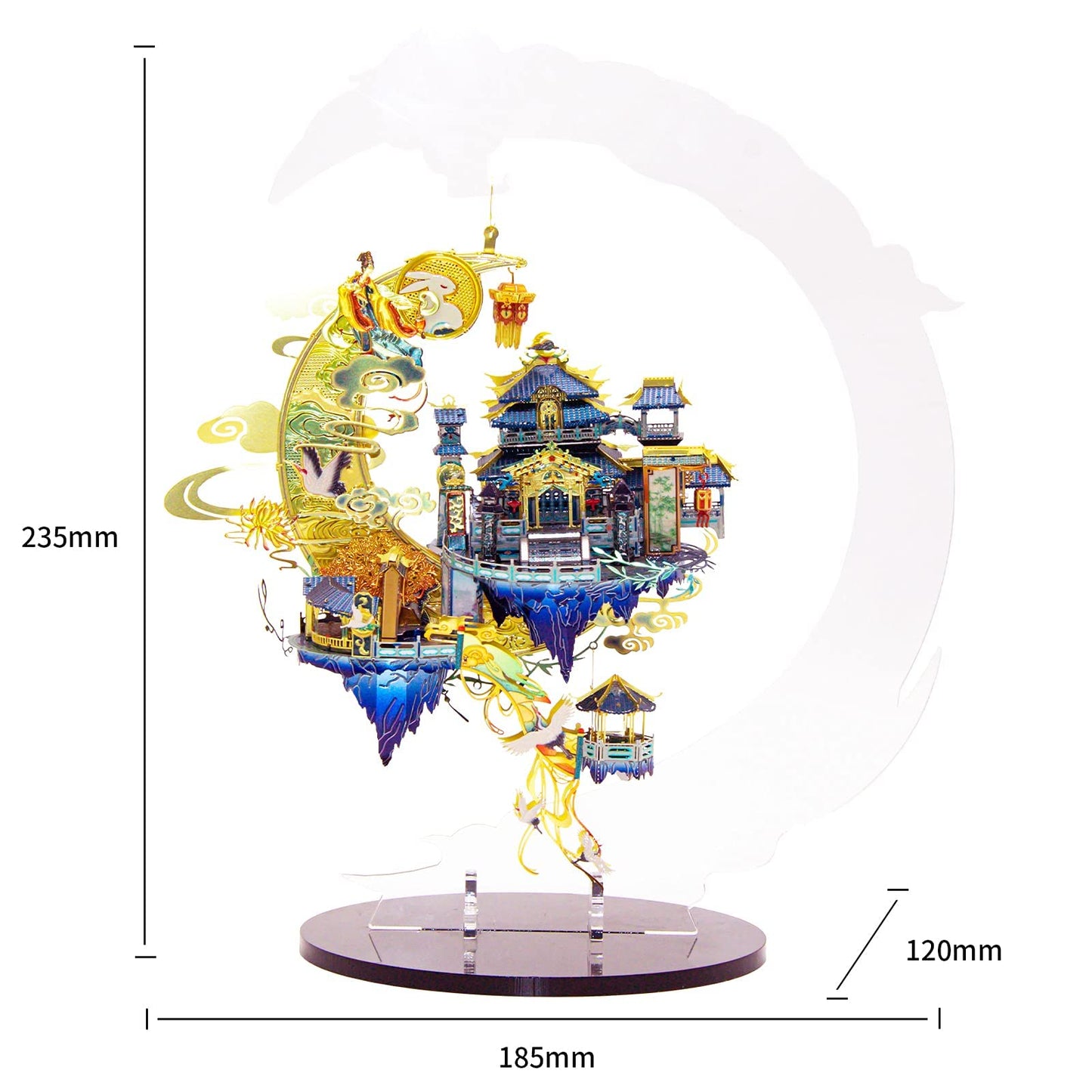 MU Moon Palace 3D Metal Puzzles for Adult to Build Assembling with Lighting Holder, Floating Building Craft Kit Mythical Island Model DIY Sets Metal Model Kits Building, Birthday Gift Home Desk Decor