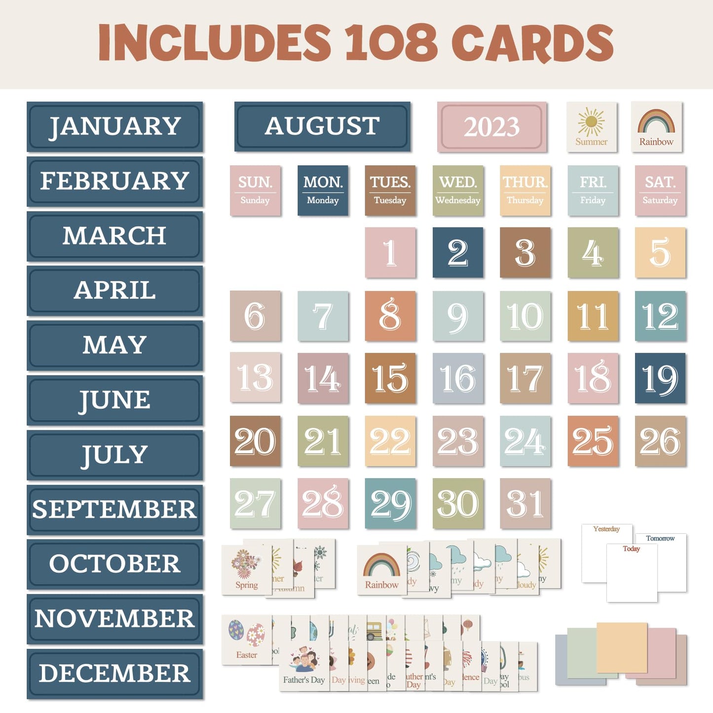 Godery Boho Calendar Pocket Chart for Classroom Cards Add-On School Supplies Teacher Decorations Bulletin Board Pre-K To 6th Grade, Black-1