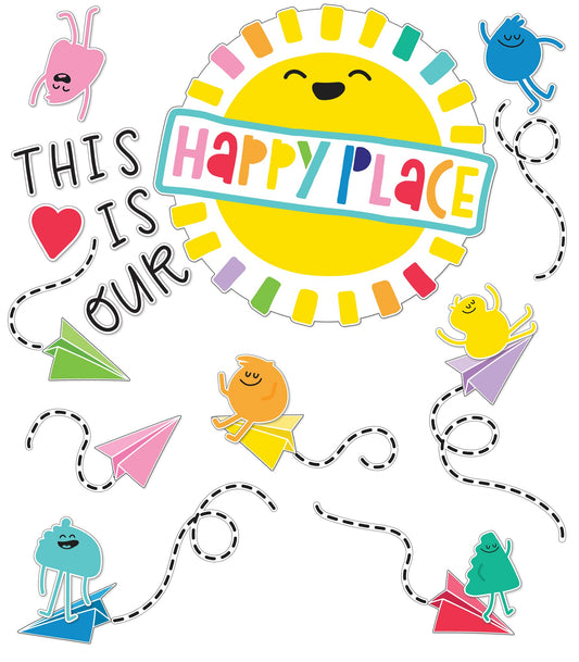 Carson Dellosa This is Our Happy Place Bulletin Board Set, Rainbow Classroom Decorations with Heart and Paper Airplane Bulletin Board Cutouts for Wall Decor, Colorful Classroom Decor (58 pc)