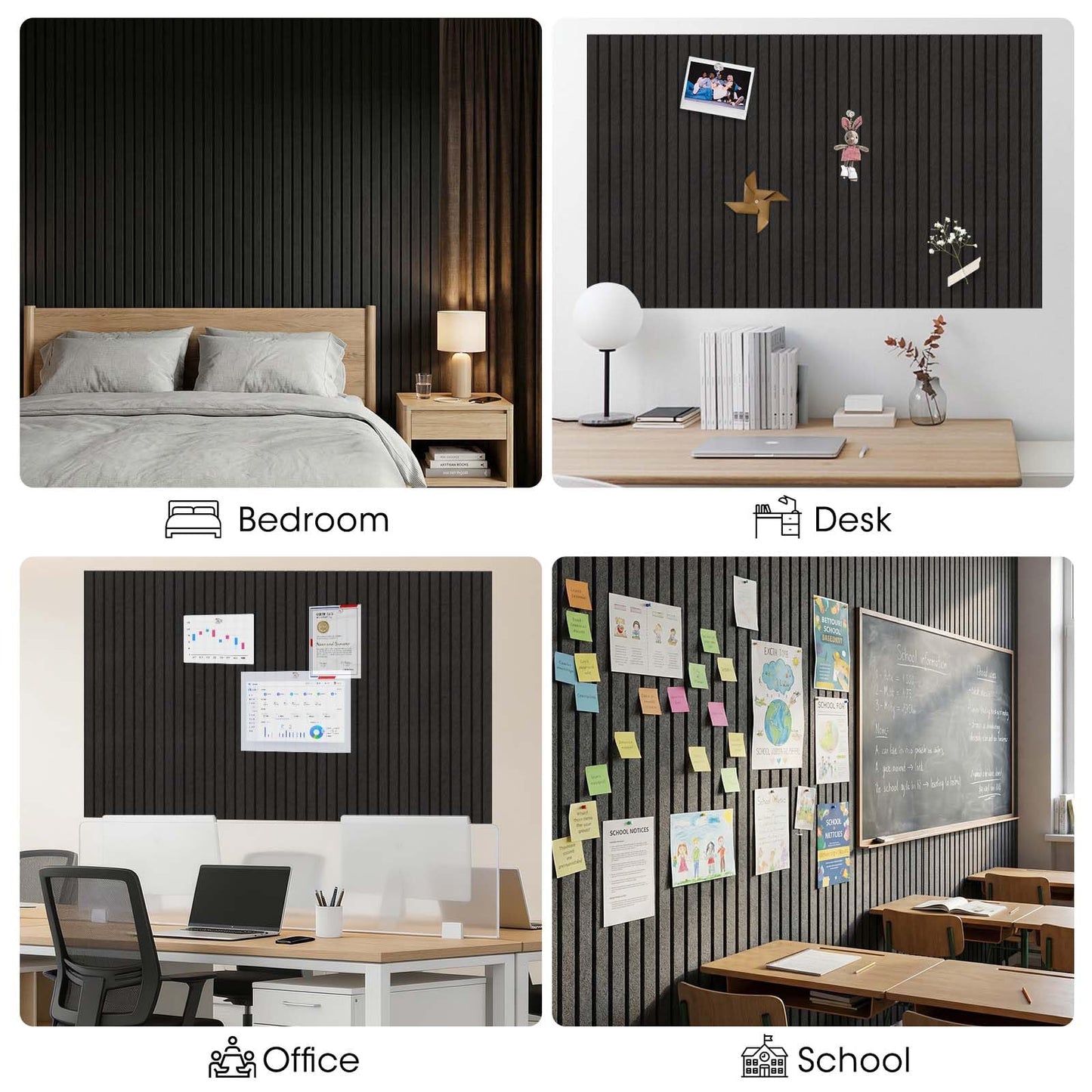 MQAAUP Large Cork Board for Walls 59" x 36",15 Pack 12"X12"Felt Bulletin Board Tiles with 120 Adhesive Tabs,Cork Board Alternative for Office Decor, Push Pin Board Wall Organizer- Black