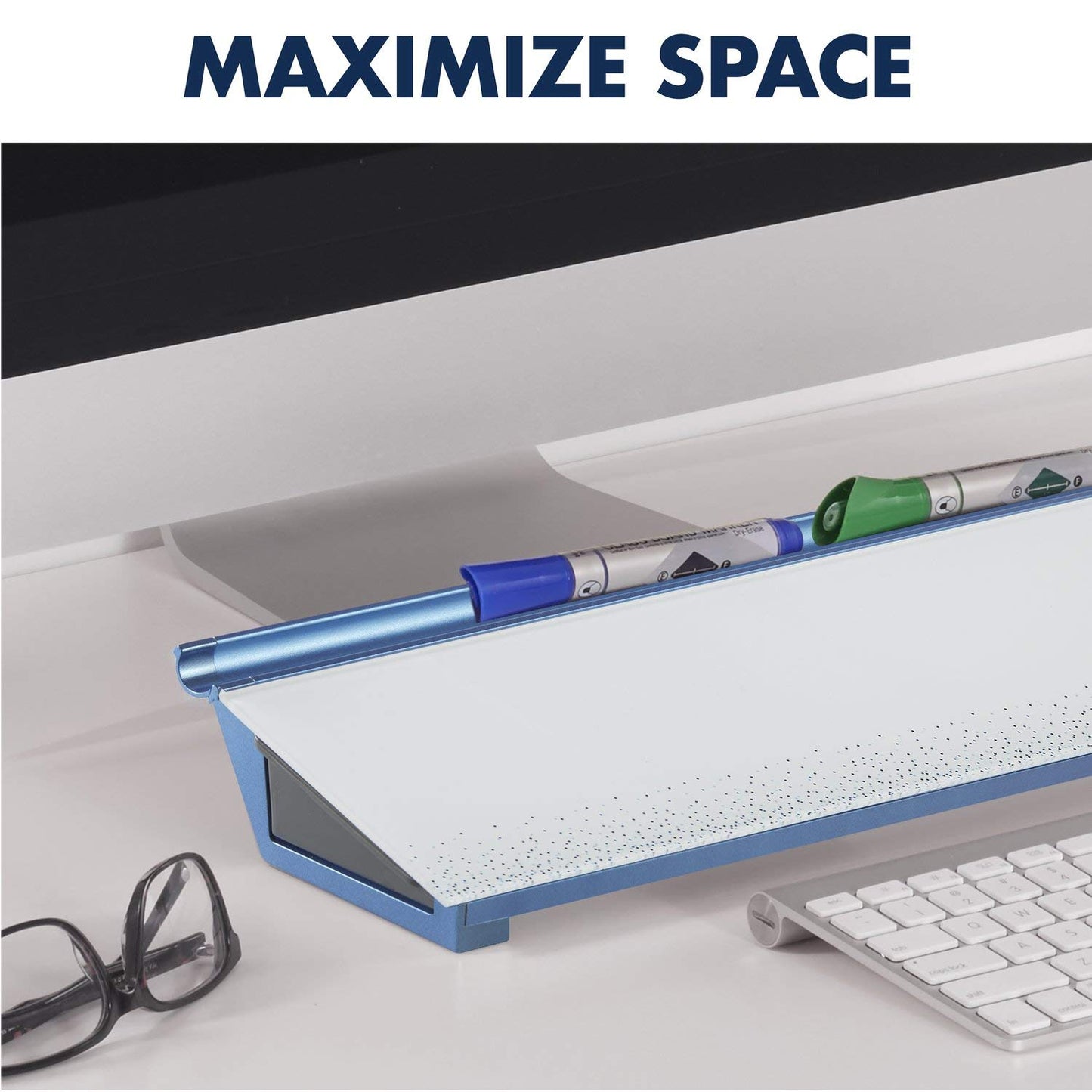 Quartet Glass Dry Erase White Board 18"W x 6"H, Compact Desktop Whiteboard with Storage Drawer, Dotted (GDP186D)