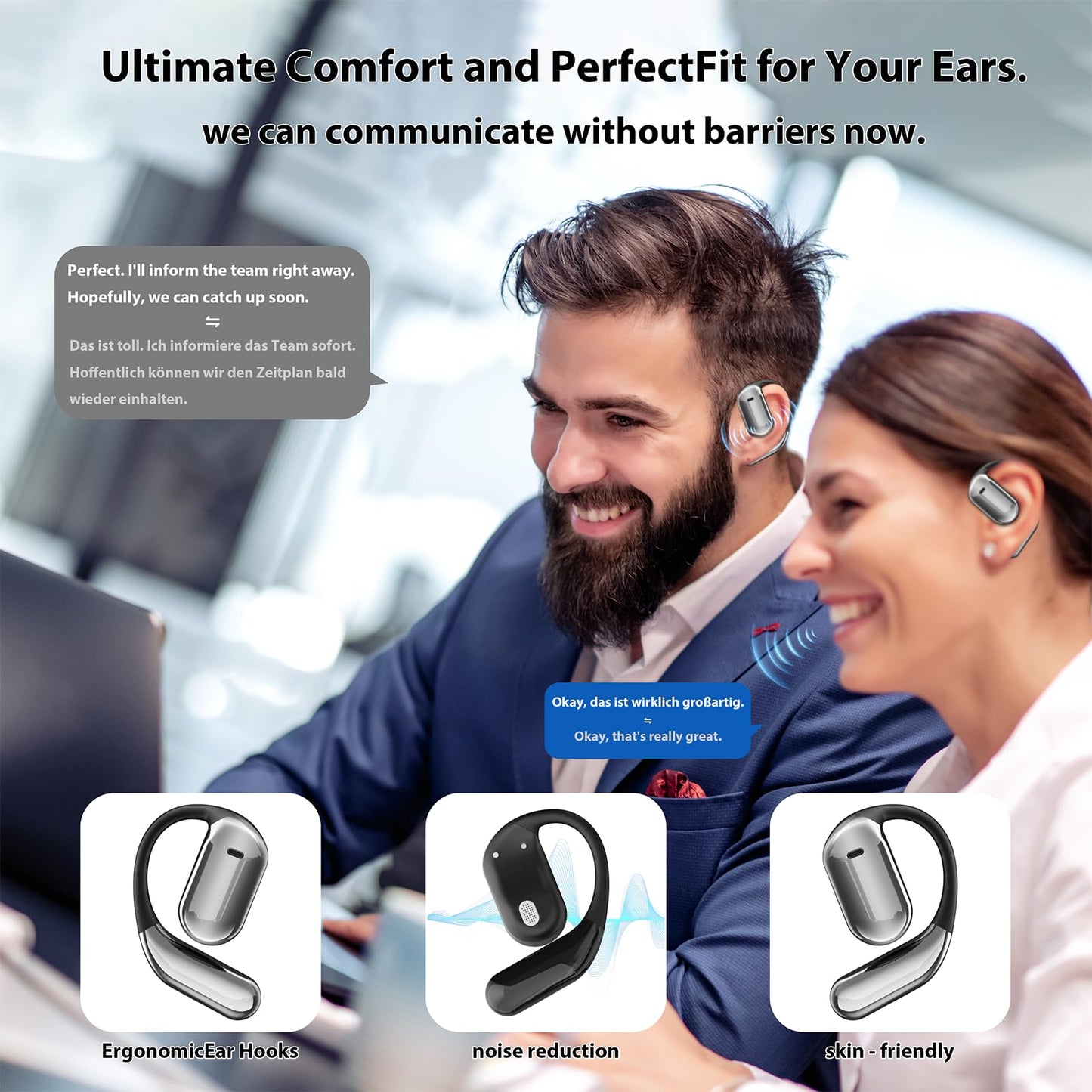 AI Language Translator Earbuds Translation Headphones Real Time 144 Languages Translating Earphones with 8 Accent Offline,Compatible with iOS & Android for Travel/Business/Learning