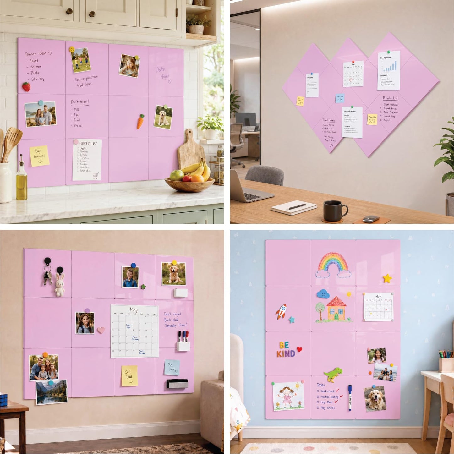 Comix Magnetic Board, 12 Pack Magnetic Whiteboard for wall, 11.8 x 11.8 Inches Dry Erase Board for Kids, Students, White Board Dry Erase Set for Fridge, Office and Home, Pink