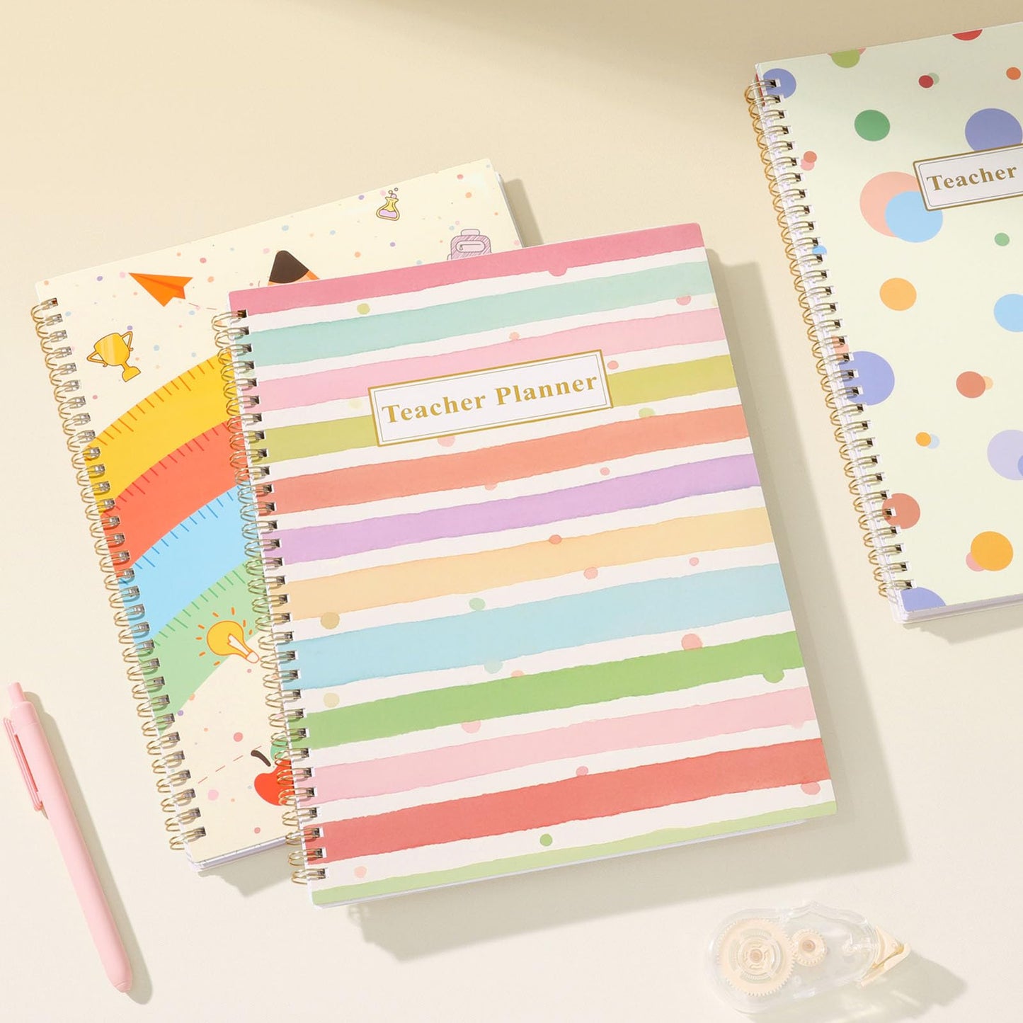 SUNEE Teacher Planner 2026-2027 Academic Year, 7 Periods Lesson Plan Book Jul 2026 - Jun 2027, 8.5"x11"Daily Weekly Monthly Organizers Horizontal Layout with Calendars, Bookmark, Tabs, Pastel Bubbles