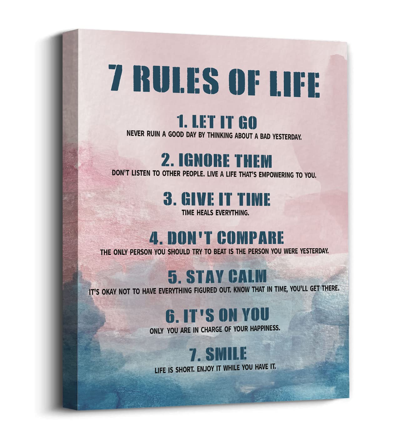 7 Rules Of Life Canvas Decoration Painting, Inspirational Motto Canvas Wall Art,Home，Workplace ，Bedroom decoration ,Tabletop/Hanging (29x38cm)Framed
