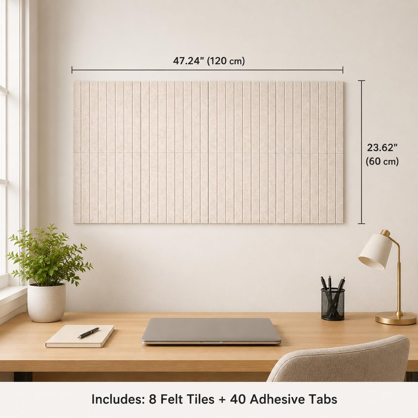 Large Felt Bulletin Board for Wall, 8 Pack 11.8'' x 11.8'' Felt Board Tiles, 48'' x 24'' Cork Board Alternative with Adhesive Tabs, Decorative Pin Board for Home Office, Dorm,Classroom(Light Tan)