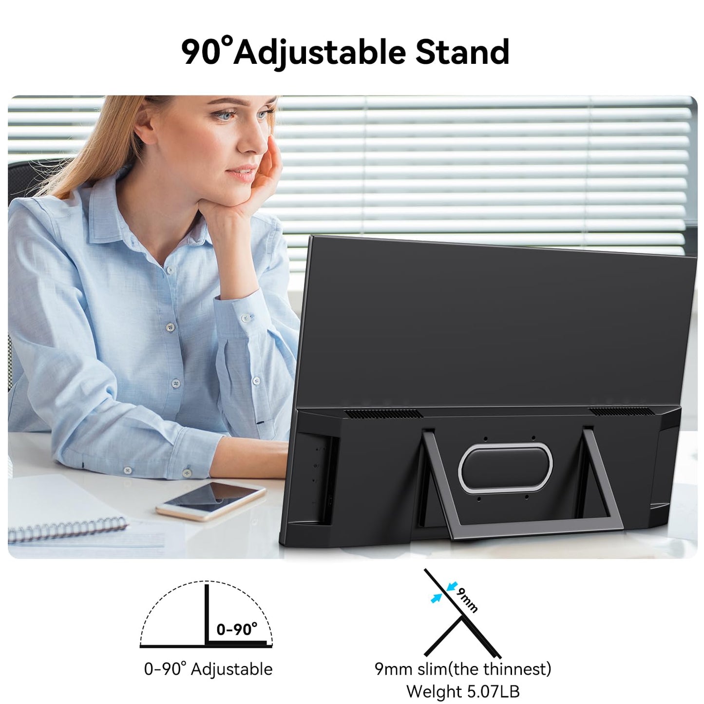 Prechen 21.5 Inch Portable Touchscreen Monitor, 1080P Computer Touch Screen w/VESA Stand Touch PC Display, 75Hz, Multi-Touch Monitor, DC HDMI & USBC for Phones PC Phone Business,Black