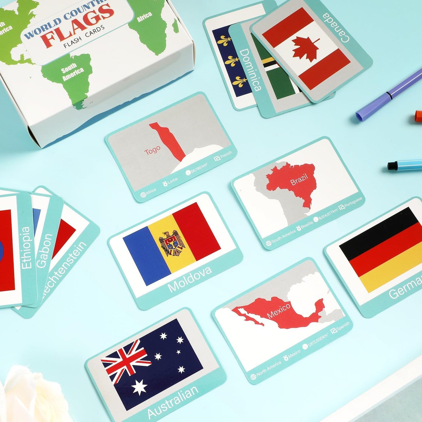 244PCS Countries of The World Flags Flash Cards Country Continent Capitals Population Country Flag Geography Educational Cards Game Gift for Family & Adults All Countries Flags of The World