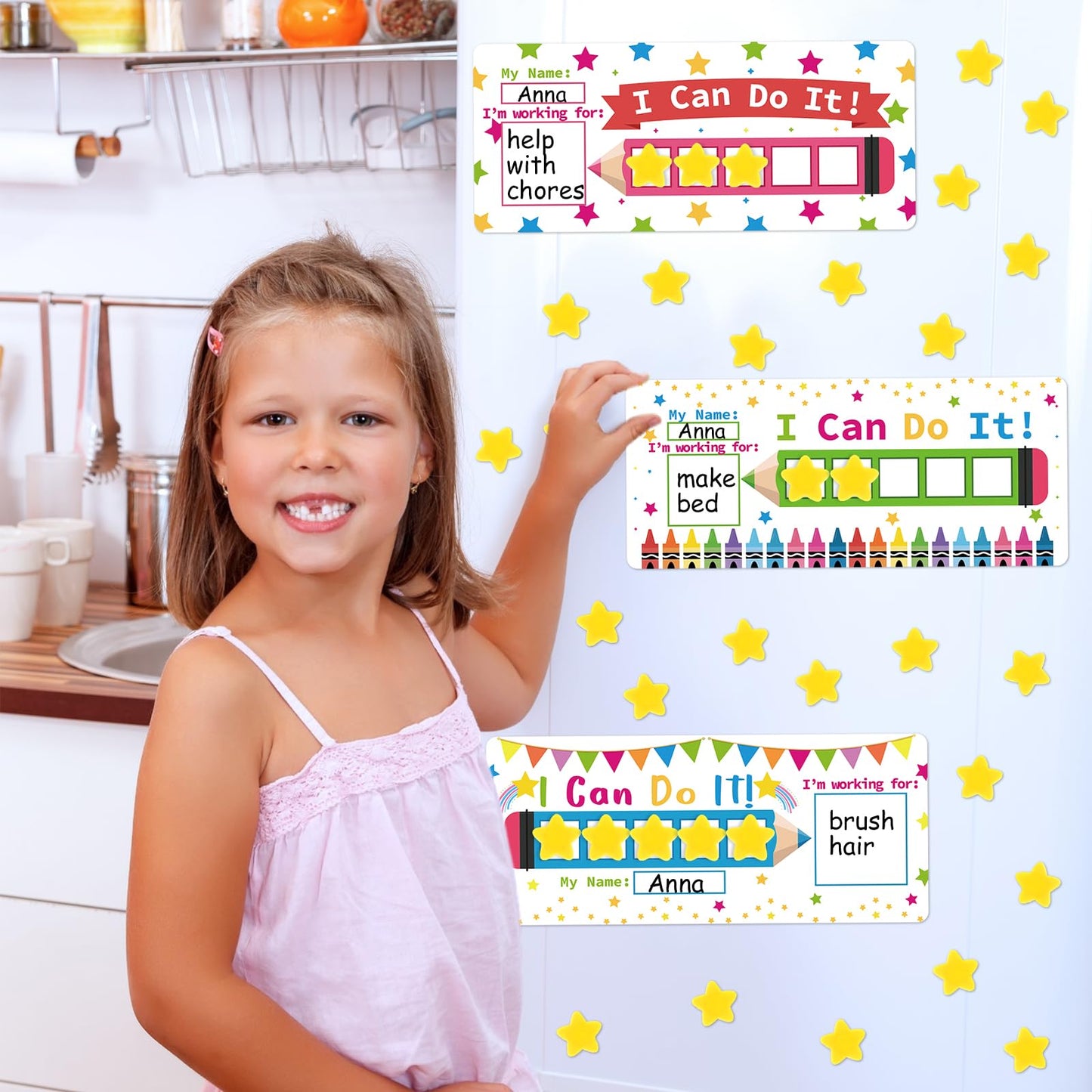 3 Sets Magnetic Rewards Chart for Kids I Can Do It Token Board Pencil Themed Behavior Chart at Home Positive Star and Customization Goal Box Incentives for Teacher Essentials Elementary Classroom