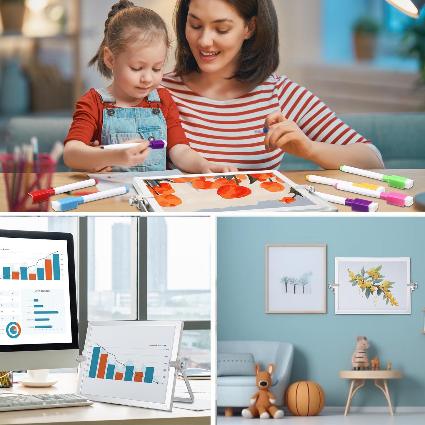 6 Pcs Small Dry Erase White Board with Stand 6 x 8'' Double Sided Magnetic Tabletop Whiteboard Mini Dry Erase Easel Board with 8 Markers 6 Magnets 6 Eraser for Drawing Office School Home