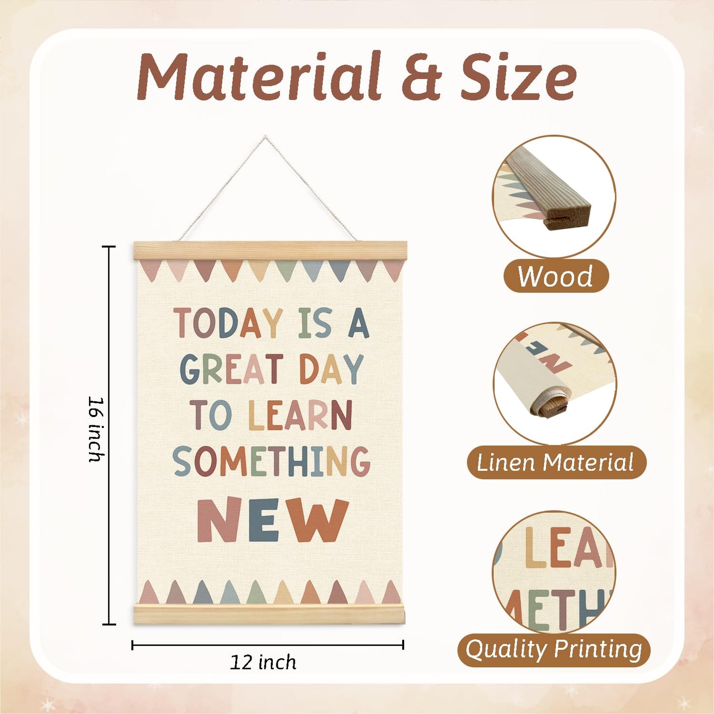 Lacama Boho Classroom Homeschool Wall Decor Today is a Great Day to Learn Something New Positive Affirmations Wall Hanging Poster Hanger Frame,Positive Affirmations Wall Decor for Homeschool Decor