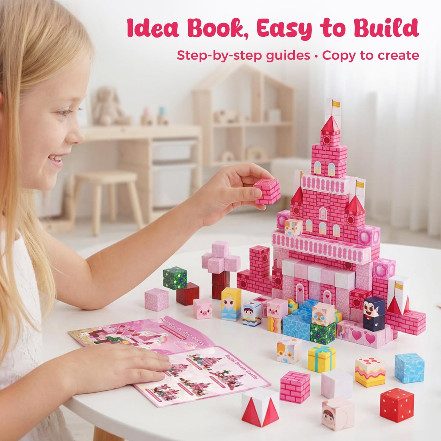 3 otters Magnetic Blocks 150PCS, Princess Castle Magnet Cubes STEM Montessori Building Toys for Girls, Sensory Gifts for Kids Birthday