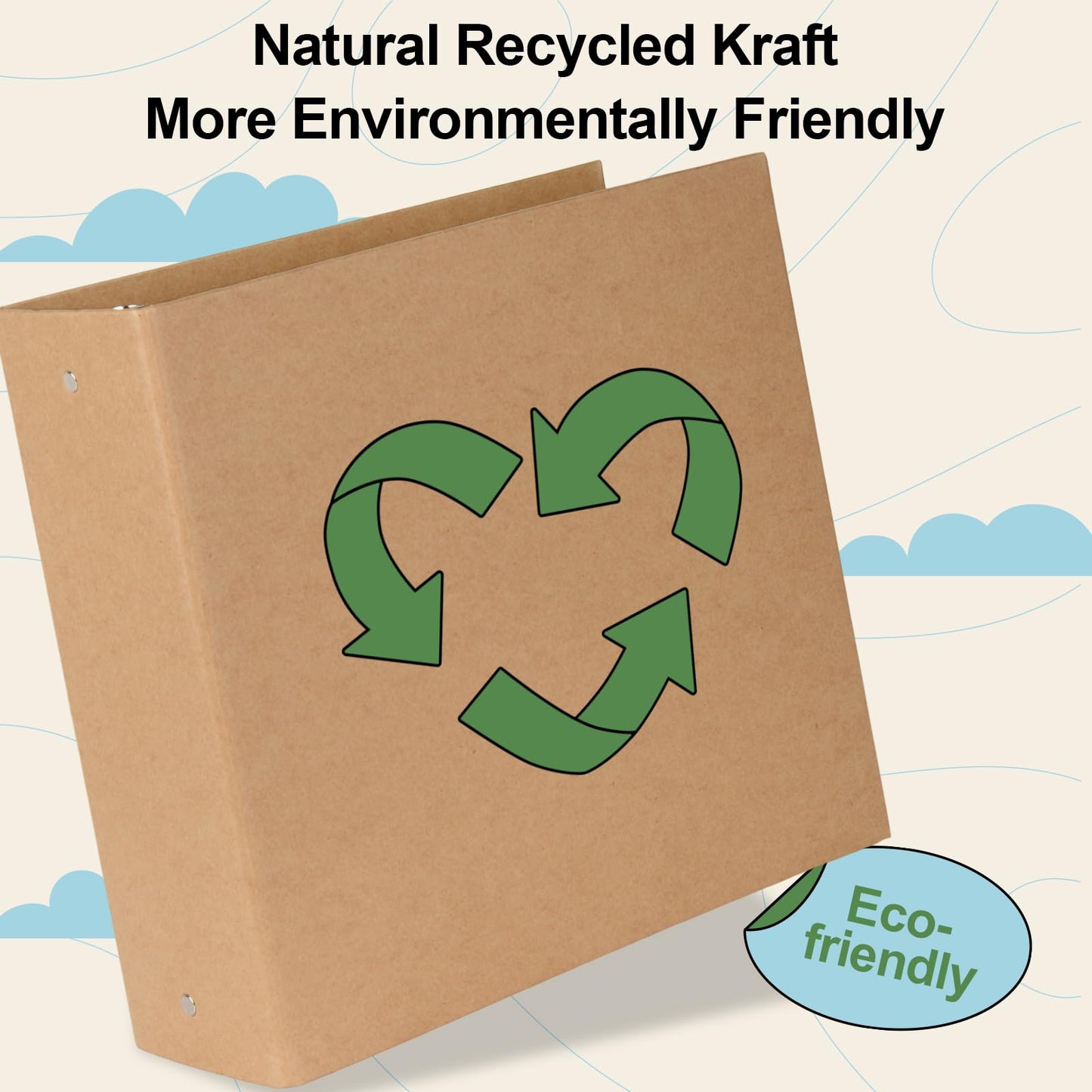 2 Packs Kraft 3-inch Binder, Durable Letter Size 3 Ring Binder Natural Recycled Kraft 3 Ring, O-Ring Organizer, Fit for 8.5x11 Inches, for Home Office Supplies