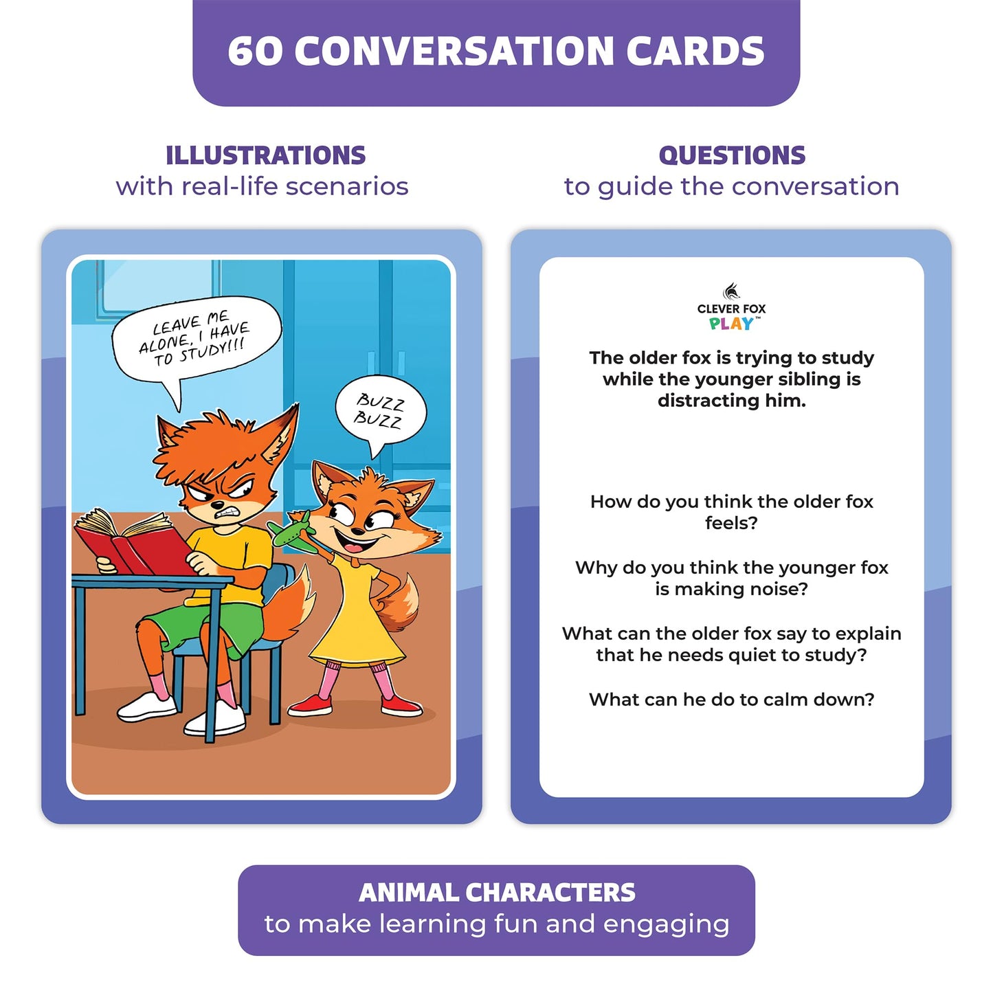 Clever Fox Play Who What Why Feelings & Emotions Conversation Cards for Kids – Social Skills & Emotional Regulation Learning Activity – Flash Card Therapy Game – SEL Tool for Kids & Toddlers Ages 4+