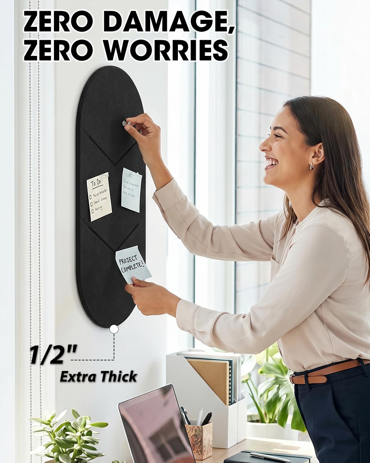 Cork Board Alternative, Felt Bulletin Board for Walls, 2-Pack 23.6"x11.8" Pin Board Wall Organizer with 35 Push Pins, Adhesive Install Wall Decor for Office, Classroom, Home, Desk Accessories
