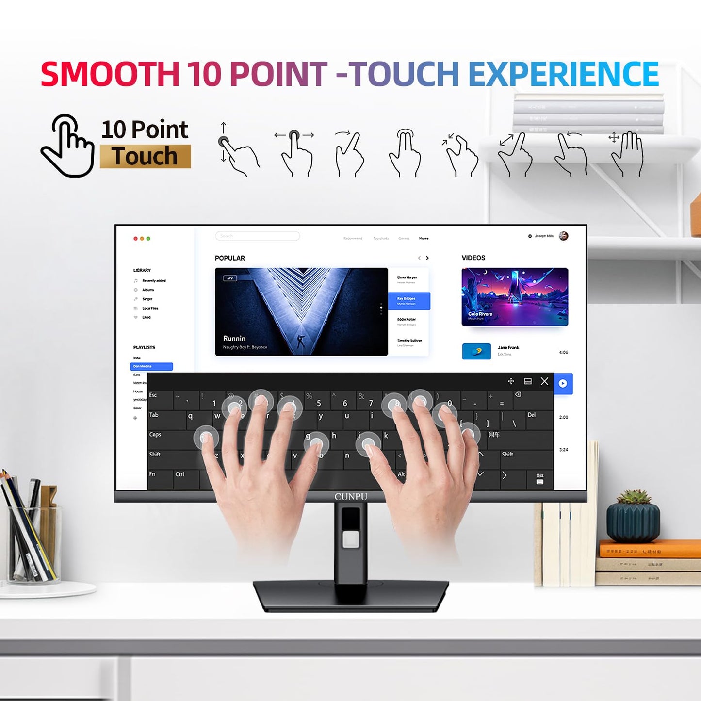 CUNPU 27 Inch Touchscreen Monitor, 10 Point Touch, FHD 1080P 60Hz Nano IPS Screen, 100% SRGB, VESA Wall Mountable, Tilt Adjustment, VGA HDMI for PC, Laptop Business & Work Station