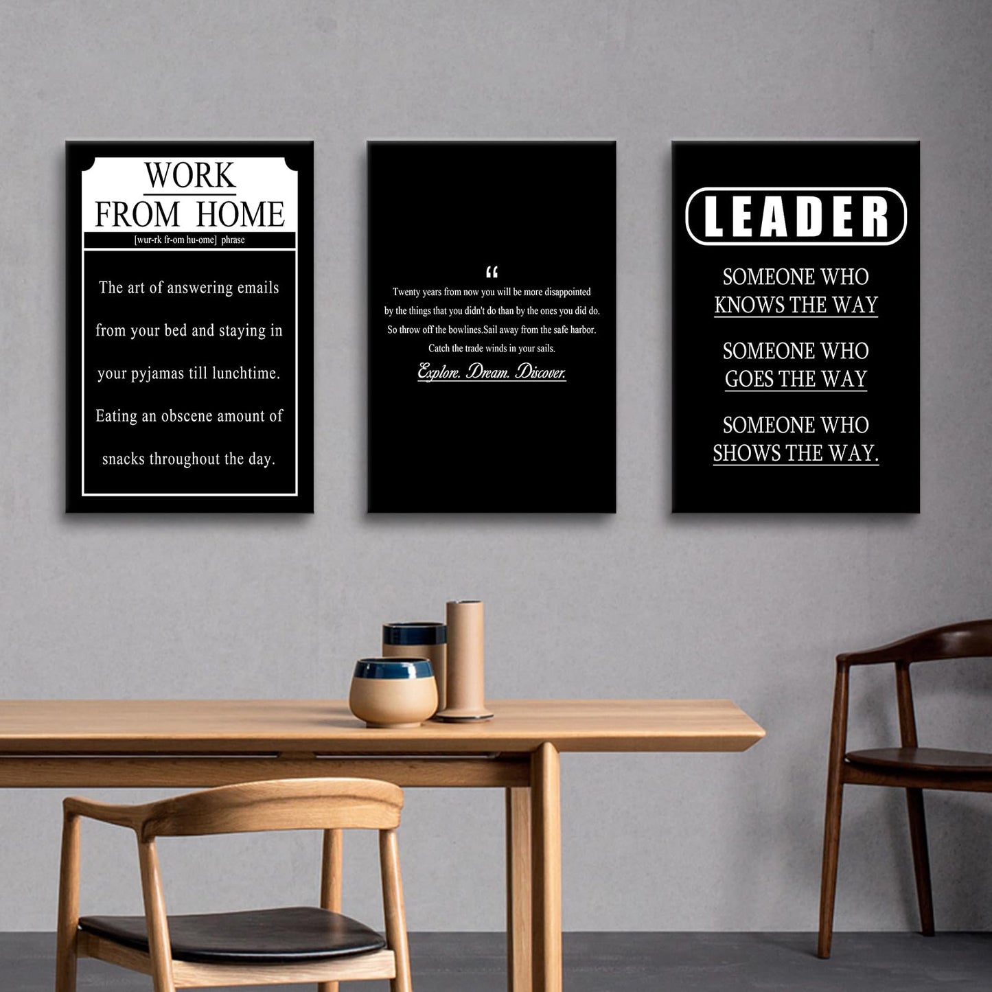 YSPCSUN Triptych Wall Decor Inspirational Posters for Office, Black White Work from Home Leader Quote 3 Panel Canvas Prints for Home Office Dorm Workspace, 48x24 Inch Display