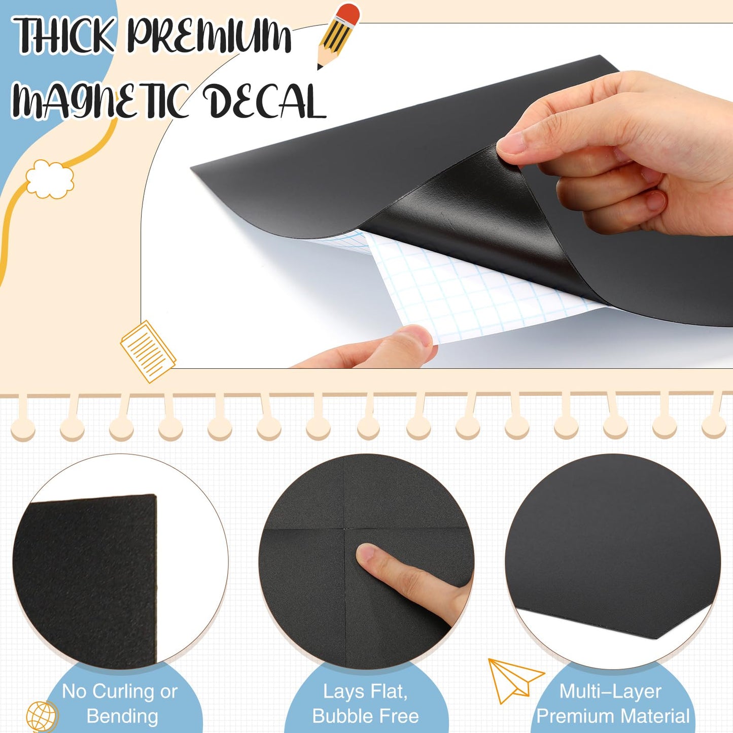 Poola Voidra 40" x 24" Magnetic Wall Decal, 8 Pcs Peel and Stick Magnetic Contact Paper with Chalk Eraser and Magnet Storage Boxes, Drawing Modular Board for Playroom Classroom Home(Black)