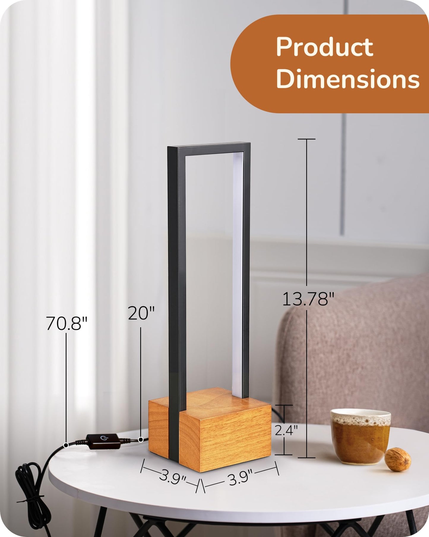 EDISHINE LED Table Lamp, Dimmable Nightstand Lamp, 3 Color Temperatures, Rosewood Base, Model HLTL12Q