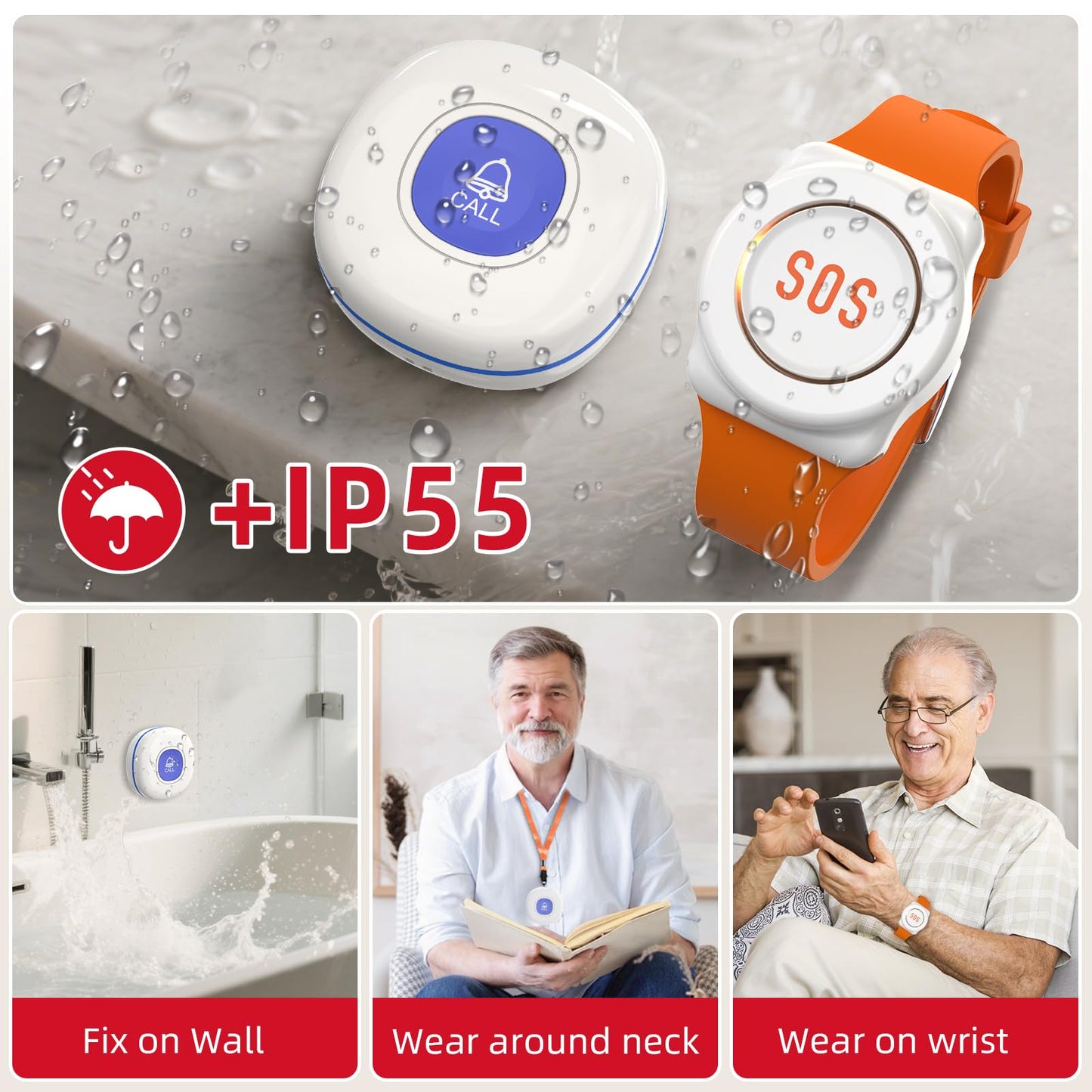 CallToU Wi-Fi Wireless Caregiver Pager Call Button for Elderly at Home , APP Emergency Alert for Seniors, Patients, and the Disabled with 1 Call Button, 1 Watch Button, 1 Receiver (2.4GHz Wi-Fi)
