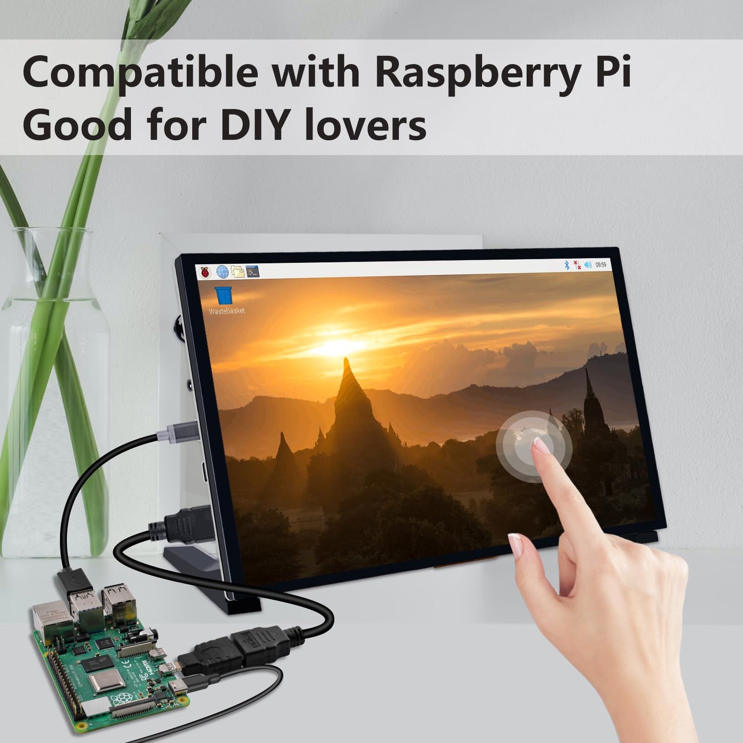 GeeekPi 10.1 Inch Capacitive Touchscreen Display, 1024x600 IPS LCD with Dual-Speaker, HDMI Portable Monitor for Raspberry Pi 5/4B/3B+/3B/B+/Zero/400, Win11/10/8/7, Free-Driver