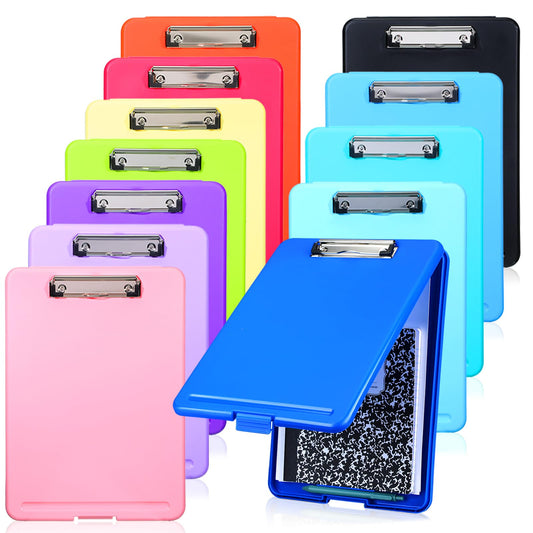 Ireer 12 Pcs Plastic Clipboard with Storage Heavy Duty Portable Writing Boards for 150 Sheet A4 Paper with Pen Holder Large Capacity Clipboards for Nurse Teacher Student Classroom Office(Colored)