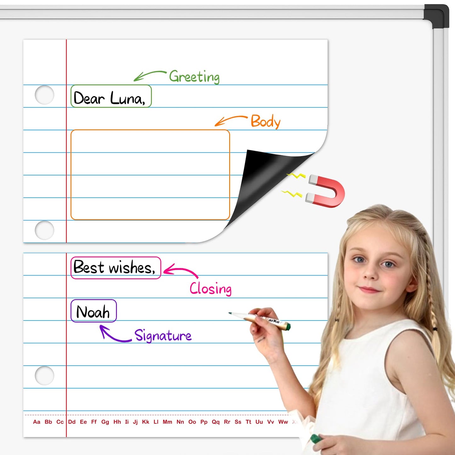 PraxiKidy Giant Magnetic Notebook Paper,Dry Erase Handwriting Lined White Board Paper Teaching Supplies Chart Paper for Teacher Essentials Homeschool Elementary Classroom Must Haves, 21.7”x 17"