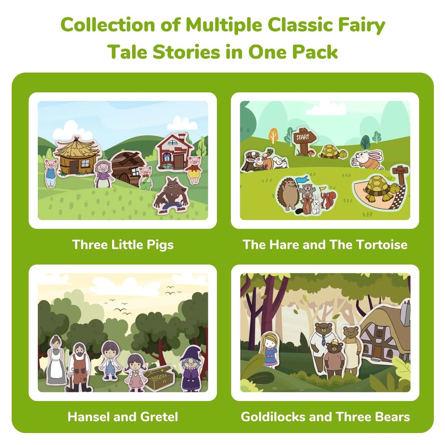 CHEFAN Felt Board Story Set, Flannel Board Stories for Toddlers Preschool, Three Little Pigs, Goldilocks and Three Bears, Hansel and Gretel, The Hare and Tortoise