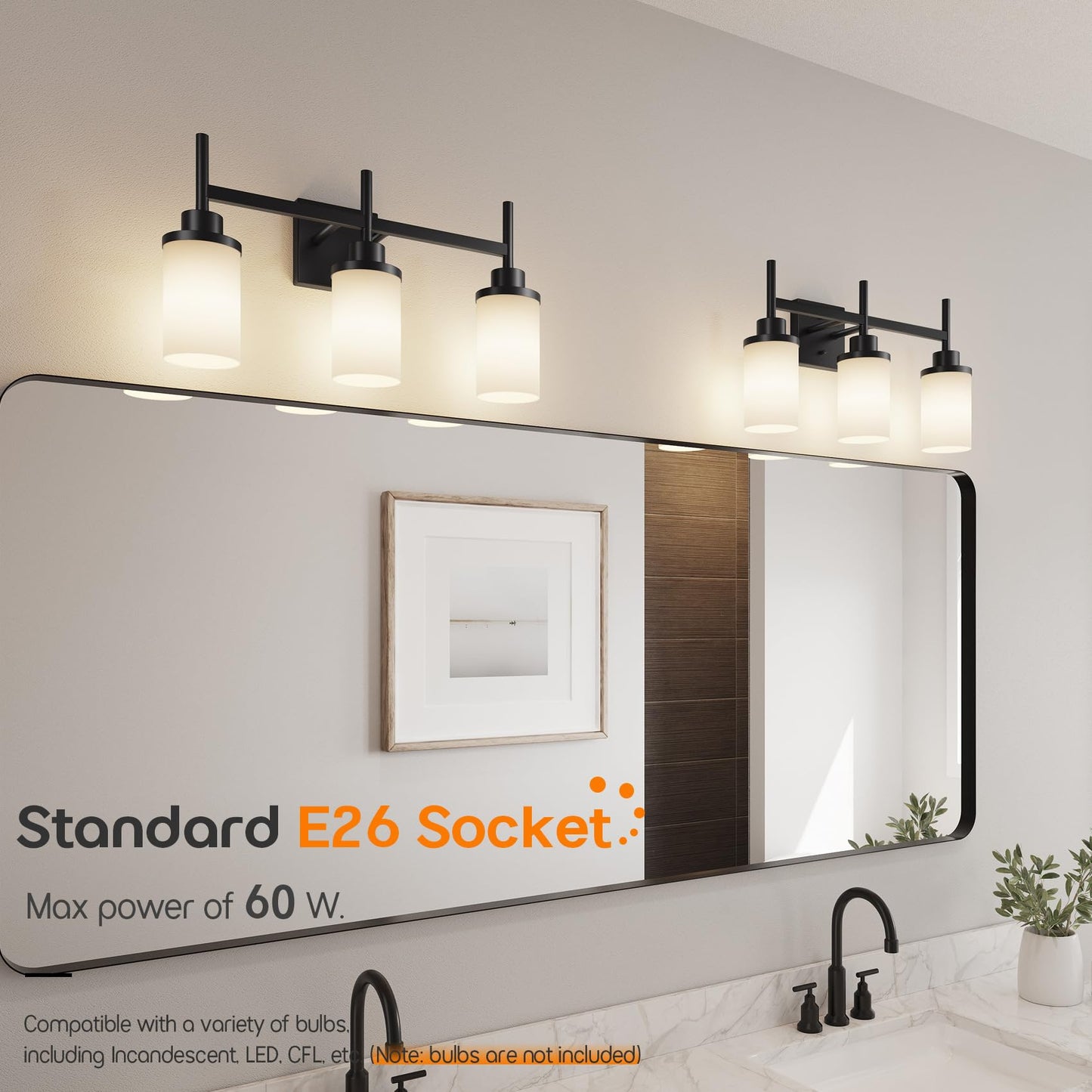AONEON 3-Light Vanity Lighting Fixtures Oil Rubbed Bronze with White Frosted Glass Shade, Model T001ORB-L3