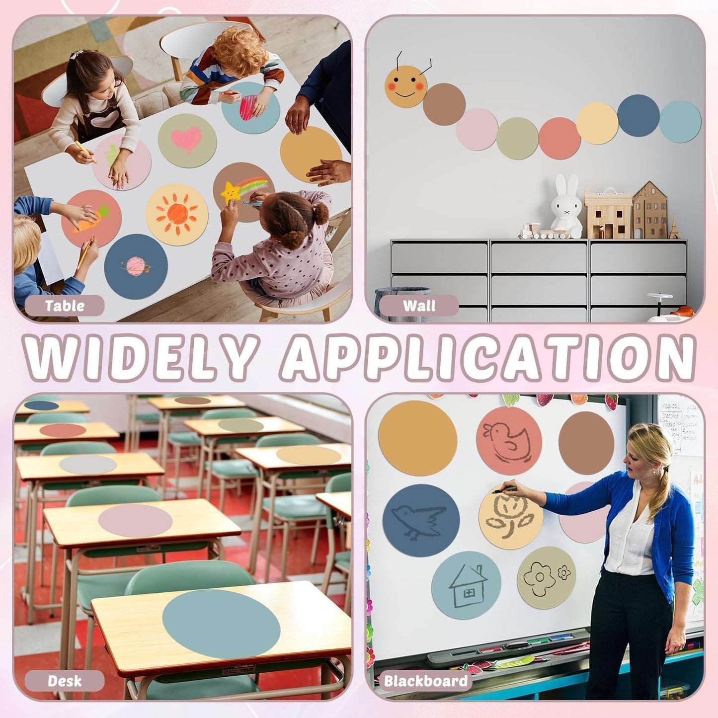 gisgfim 24PCS Dry Erase Dots 12 Inch Whiteboard Marker Wall Decor Removeable Circle Sticker Spots Writing Spots Set for Classroom Table Teachers Students School Supplies (Boho)