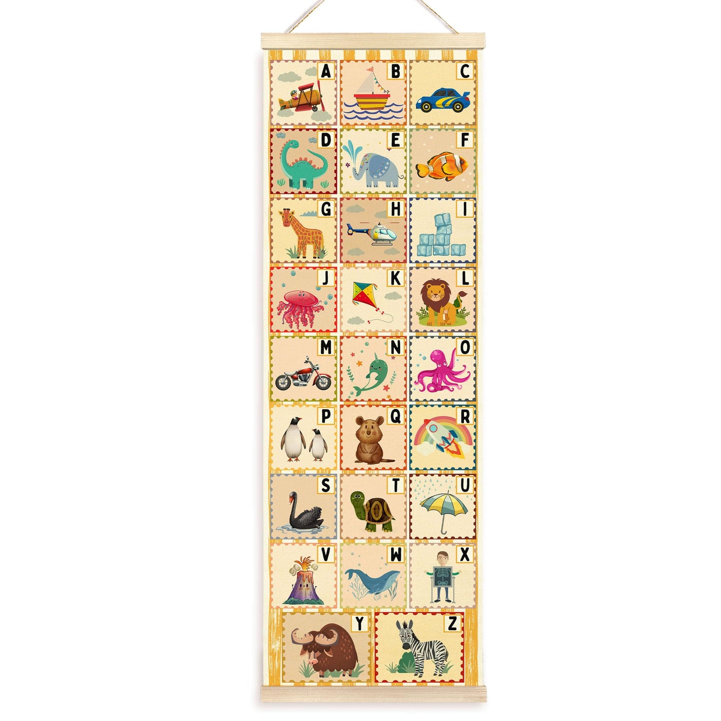 TAEDIN Funny Alphabet Classroom Wall Art Poster Hanger Frame, ABC Learning Educational Wall Art with Wood Frames, Animal Letters Hanging Decor for Kids Toddlers Room Nursery Bedroom, 12x35 Inches