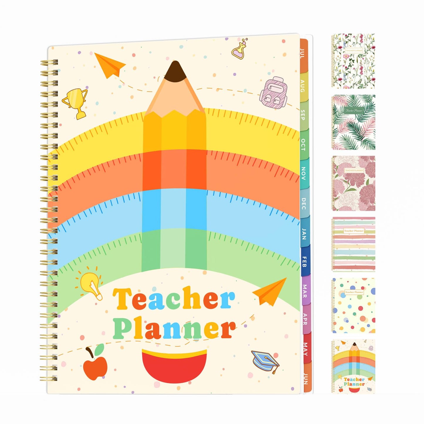 SUNEE Teacher Planner 2026-2027 Academic Year, 7 Periods Lesson Plan Book Jul 2026 - Jun 2027, 8.5"x11"Daily Weekly Monthly Organizers Horizontal Layout with Calendars, Bookmark, Tabs, Colorful Pen