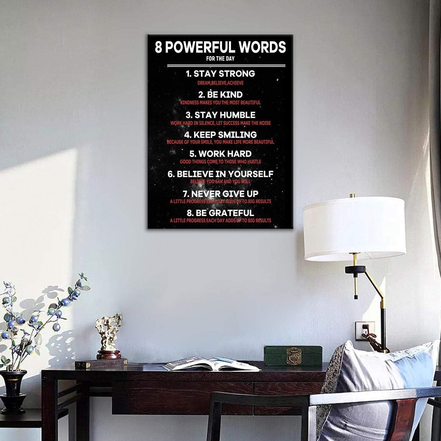 Inspirational Canvas Wall Art Motivational 8 Powerful Words Quotes Poster Print Rules Signs Picture Painting for Modern Home Bedroom Teens Room Office Artwork Stretched and Framed [18" W x 24" H]