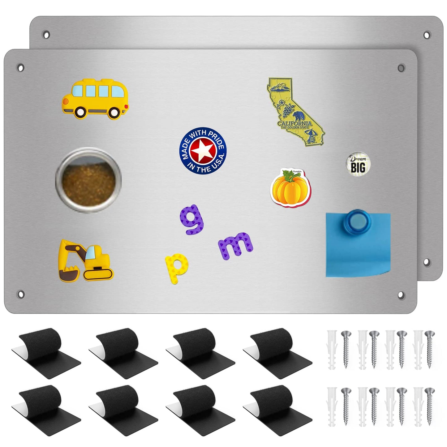 2Pack Magnetic Board,17.1" x 11.8" Magnet Display,for Magnets and Bulletin Board,Suitable for Wall, Refrigerator, Compartment, Cabinet etc,Comes with Dual Lock Tape for Easy Hanging (Silver)