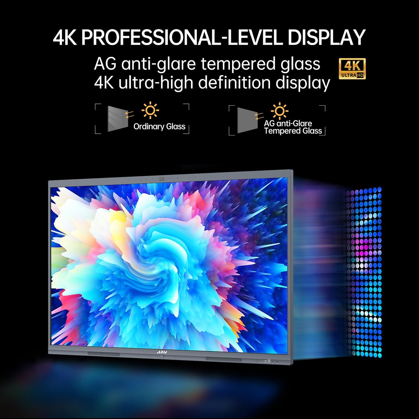 JAV 65" Smart Board Pro Google EDLA Certified 4K UHD Interactive Whiteboard for Classroom Office All-in-One Touchscreen Display with 48MP AI Camera 100W Soundbar Android 14 8+128GB Wall Mount Included