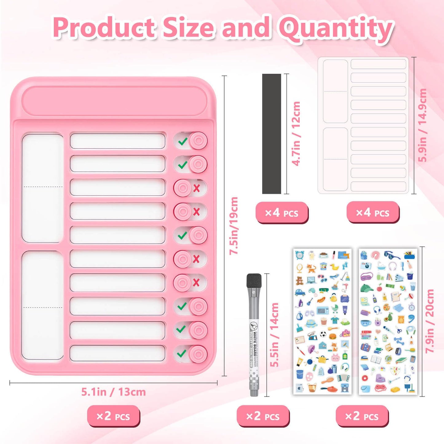 Audab 2Pcs Dry Erase Chore Chart for Kids, Magnetic Checklist Board, My Chores Slider Chart to Do List Board, Routine Reward Chart Schedule Board Task Tracker for Home Refrigerator, Wall, Desk (Pink)