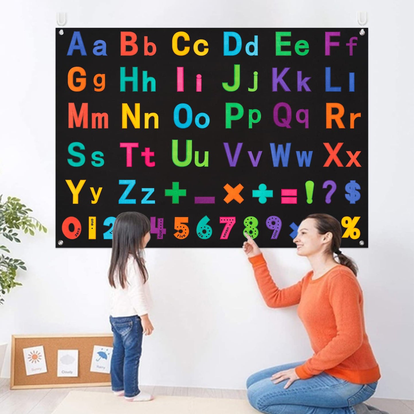 WATINC ABC Learning Felt Board Set - 151Pcs Large 41x30 Inch Flannel Letters Numbers Math Symbols Kit, Preschool Educational Toy for Toddlers Classroom Homeschool