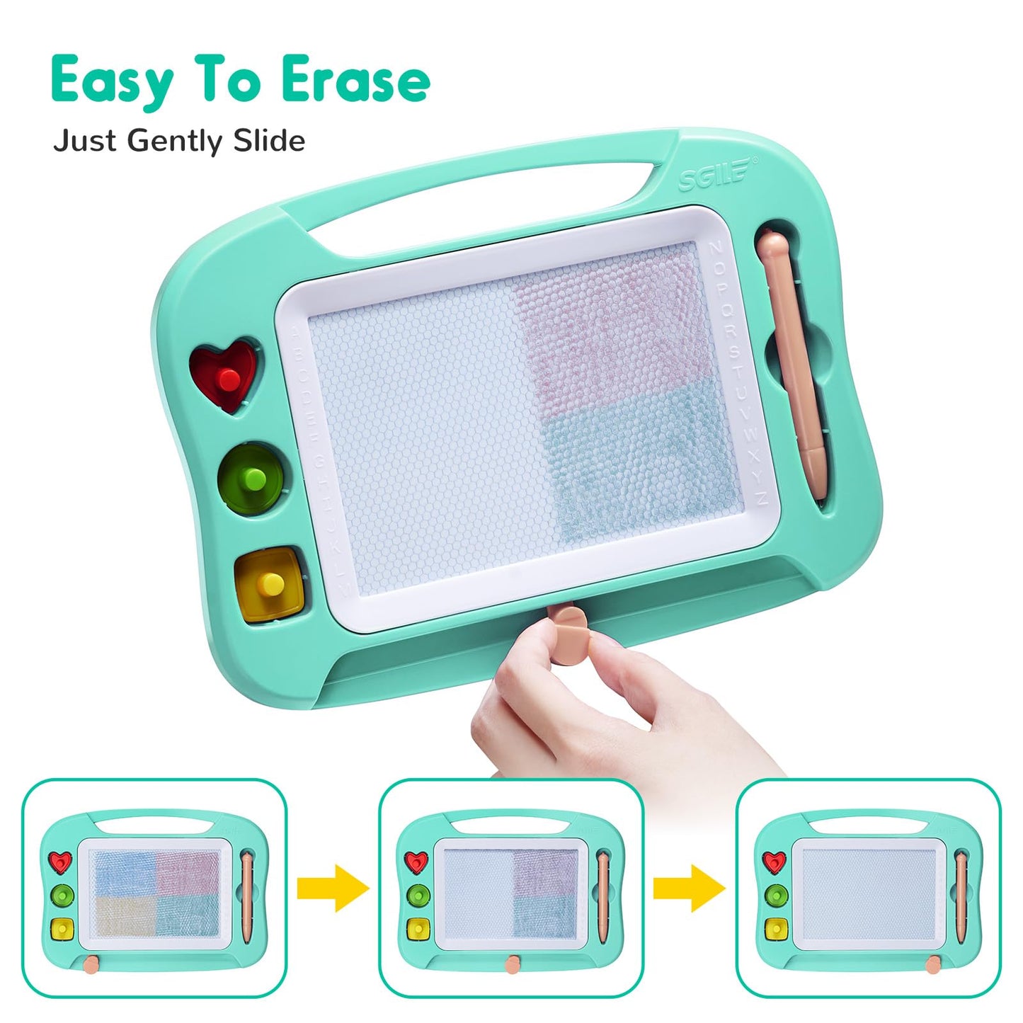 SGILE Toddler Toys for Kids, Magnetic Drawing Board for Birthday Gift, Toys for 1 2 3 Year Old Girls Boys, Etch & Sketch Pad with 3 Stamps, Learning and Educational, Green