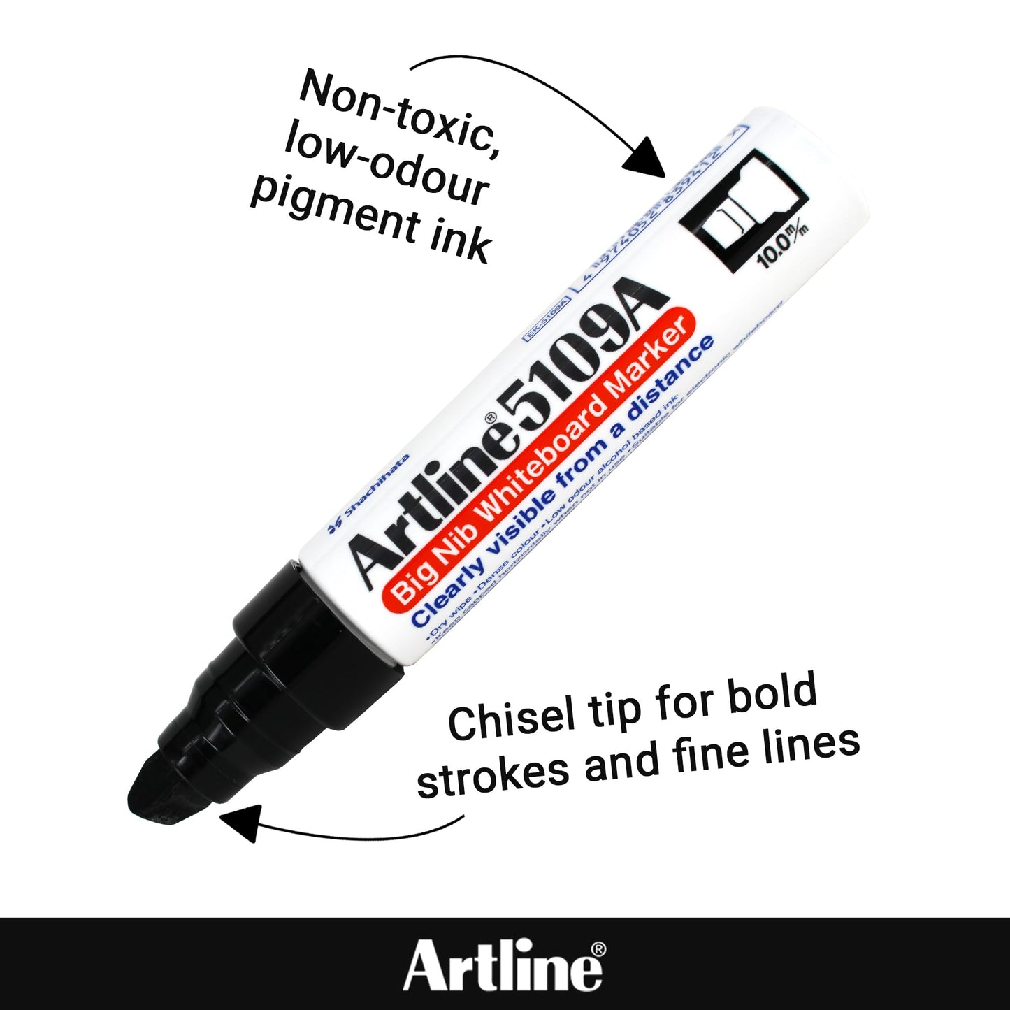 Artline 5109A Magnum White Board Markers Dry Erase with Jumbo Big Nib For Clear, Visible Lettering, Black, Red, Blue, and Green - 4 Pack