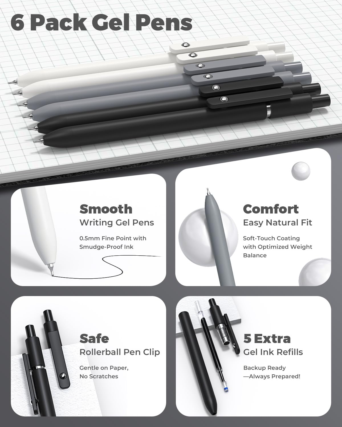 Four Candies 45 PCS Stationery Set with Pen Case, College Supplies and Nursing Student Essentials, 12 Pastel Highlighters, 6 Black Gel Pens, 6 Mechanical Pencils, Black