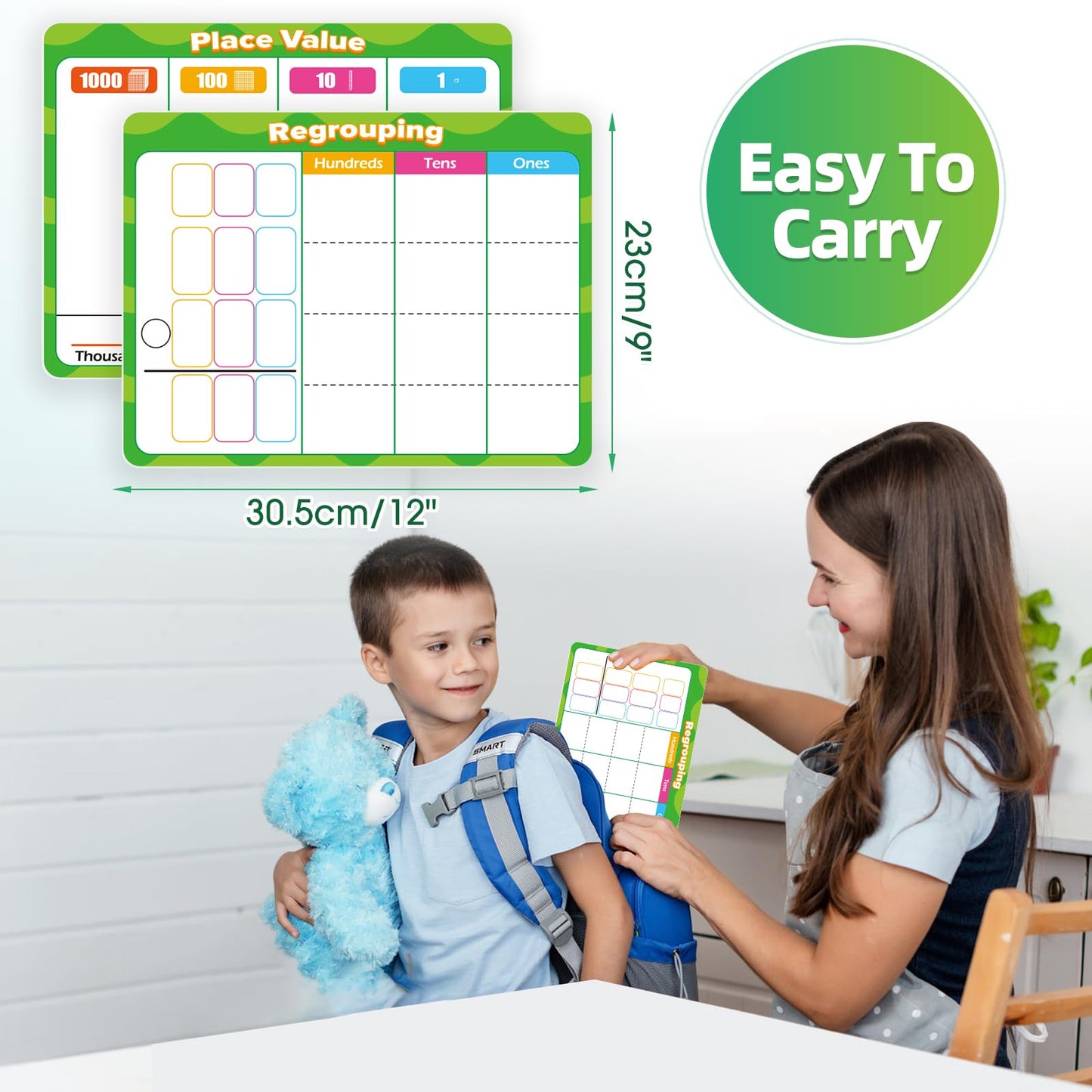 Laffunz 12 PCS Place Value Chart Dry Erase Flash Cards, Addition and Subtraction Learning Math Games for Kids, Base Ten Board Math Manipulatives 1st 2nd 3rd Grade Teacher Classroom Must Haves