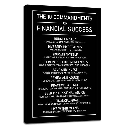 The 10 Commandments Of Financial Success Motivational Wall Art Inspirational Financial Management Quote Canvas Poster Painting Prints for Office Living Room Home Decor Framed Artwork [12''W x 18''H]