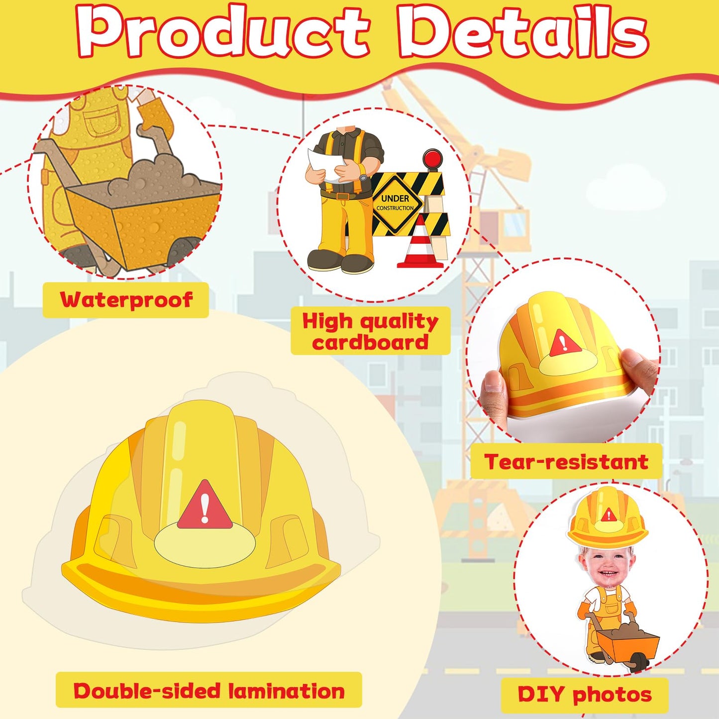 60pcs Construct Theme Cutouts Construction Helmet Bulletin Board Decorations Construct Paper Cut-Outs Classroom Decor for Boy Girl Classroom DIY Craft Photo Kindergarten Preschool Wall Door Supplies