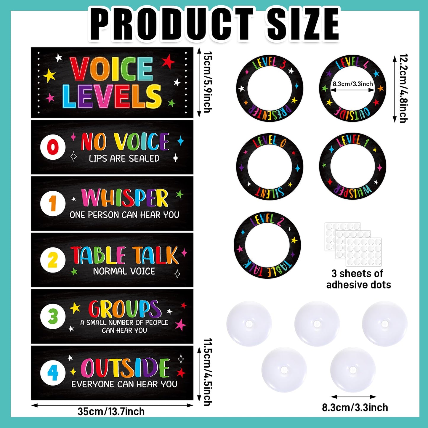 5 Pcs School Push Light and Voice Level Poster Voice Level Chart Monitor Rules Sign LED Tap Light Classroom Rules Poster Noise Chart Classroom Management Tools for Teachers（Colorful chalkboard Style）