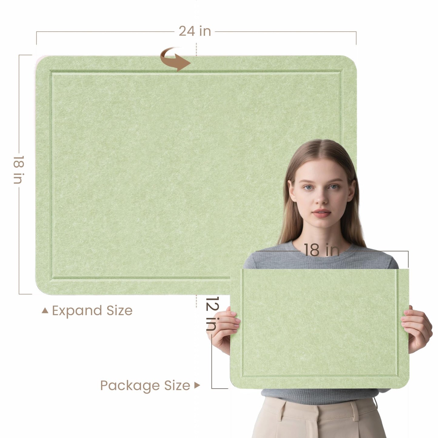 Lightomorrow Bulletin Board, 24 x 18 Inches Cork Board Alternative Decorative Felt Pin Board with Safe Removable Adhesives & 26 Push Pins for Home Office Classroom Walls-Avocado Green