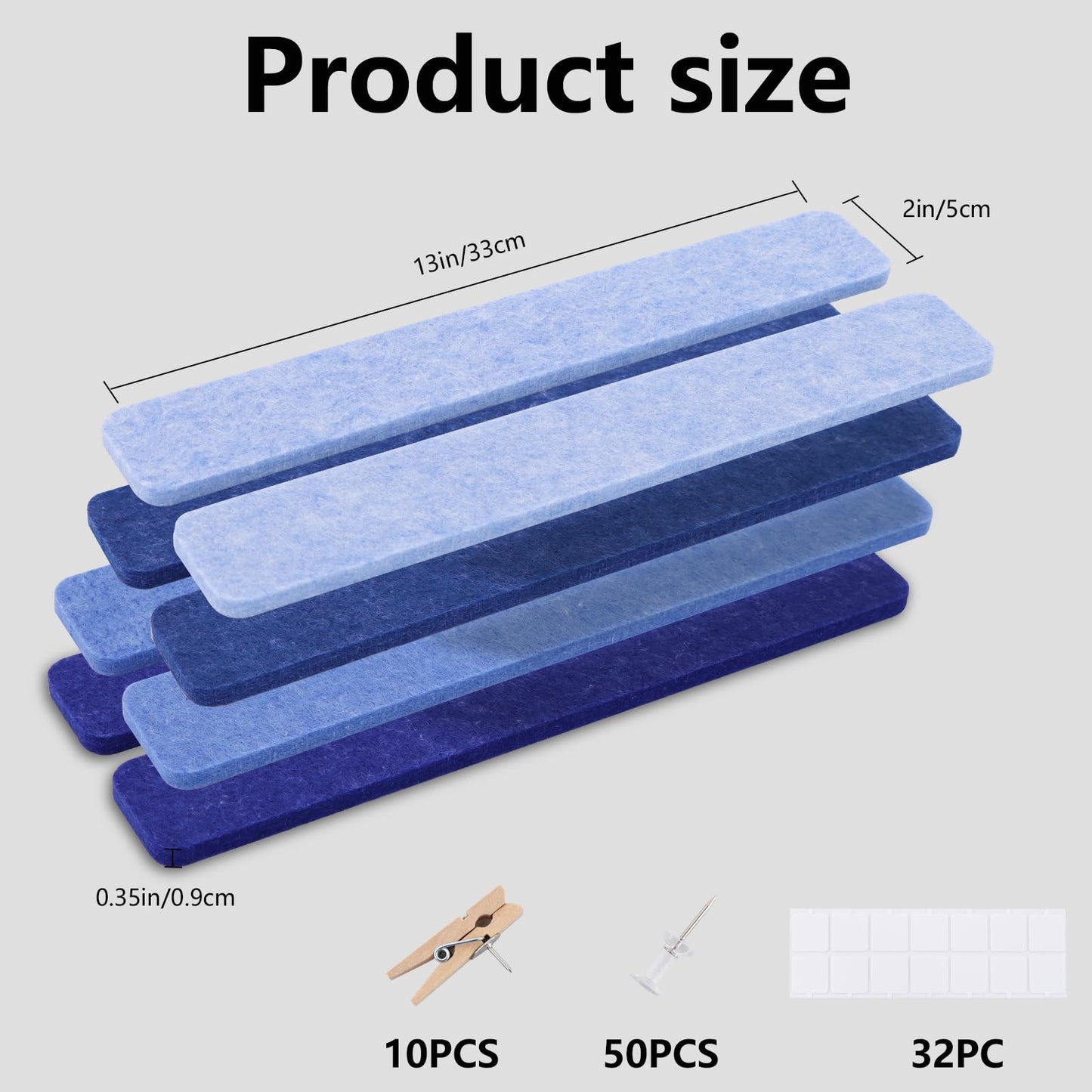 Vuzvuv 8 pcs Bulletin Board Bar Strips No Adhesive Backing with Glue Points ，Self Adhesive Cork Board for Wall，Felt Pin Board for School，Office Decor(Mix-Blue)